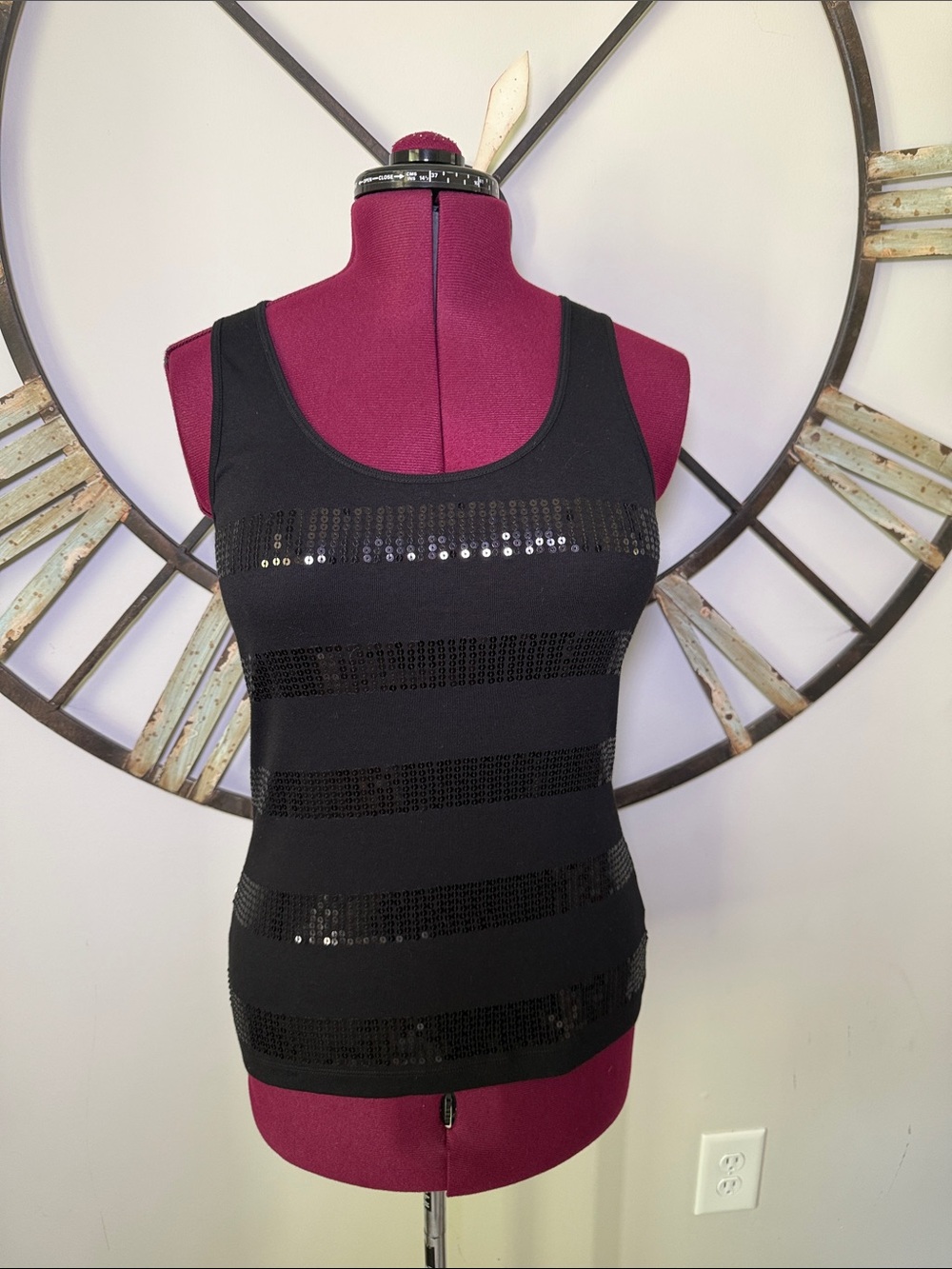 Apt.9 Black Sequin Stripe Tank Top - Women